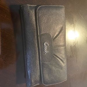 Used black leather coach checkbook wallet